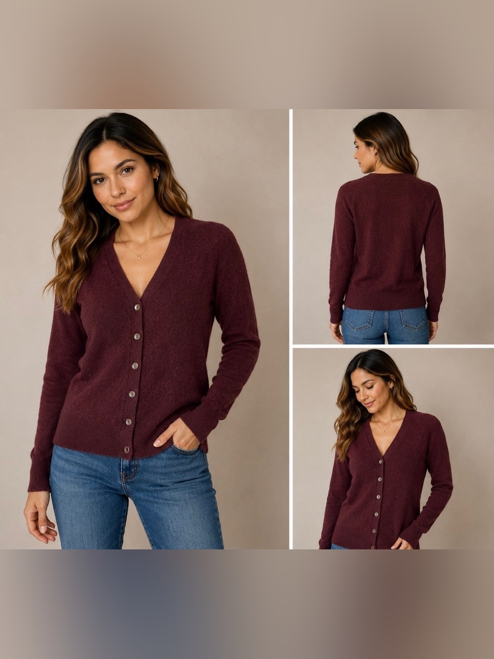 J. Crew Button-Front V-Neck Cardigan - Burgundy